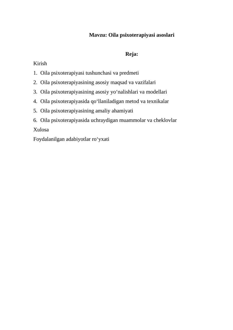 Oila psixoterapiyasi asoslari