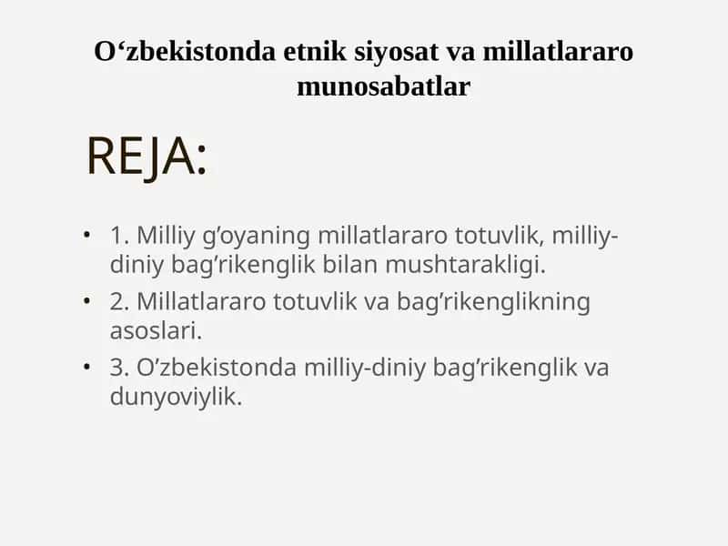 O‘zbekistonda etnik siyosat va millatlararo munosabatlar