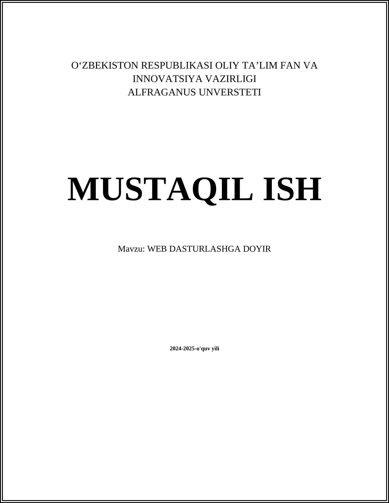WEB DASTURLASHGA DOYIR