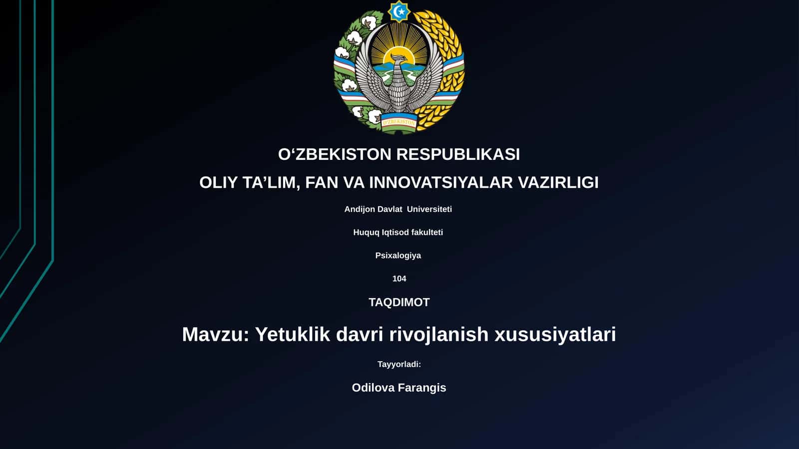 Yetuklik davri rivojlanish xususiyatlari
