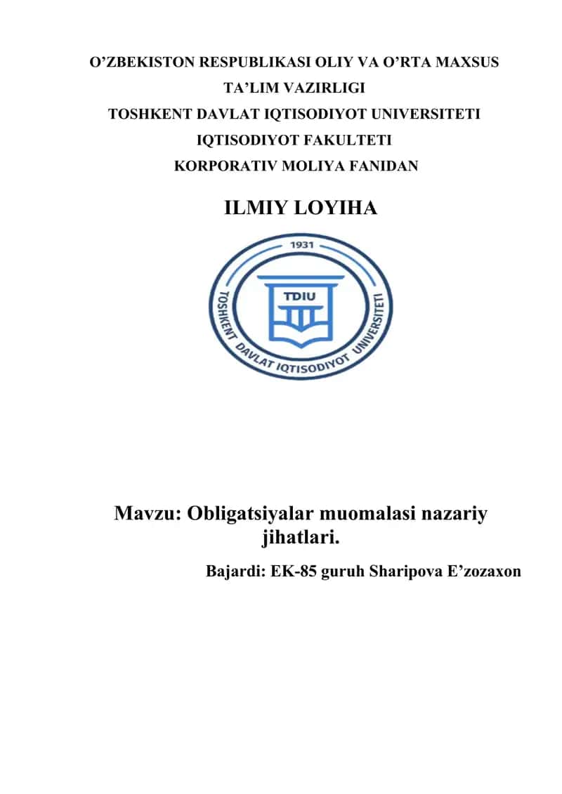 Obligatsiyalar muomalasi nazariy jihatlari