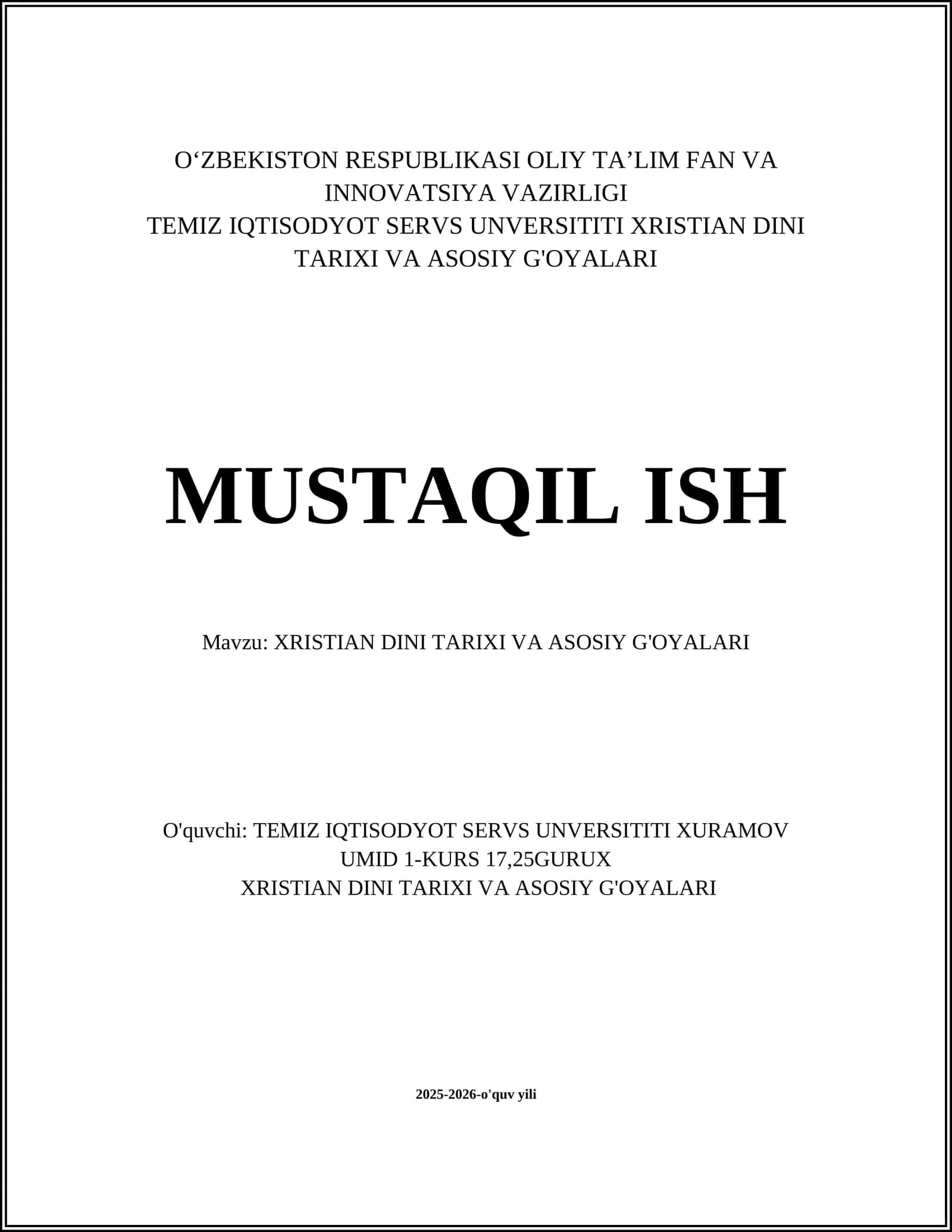 XRISTIAN DINI TARIXI VA ASOSIY G'OYALARI