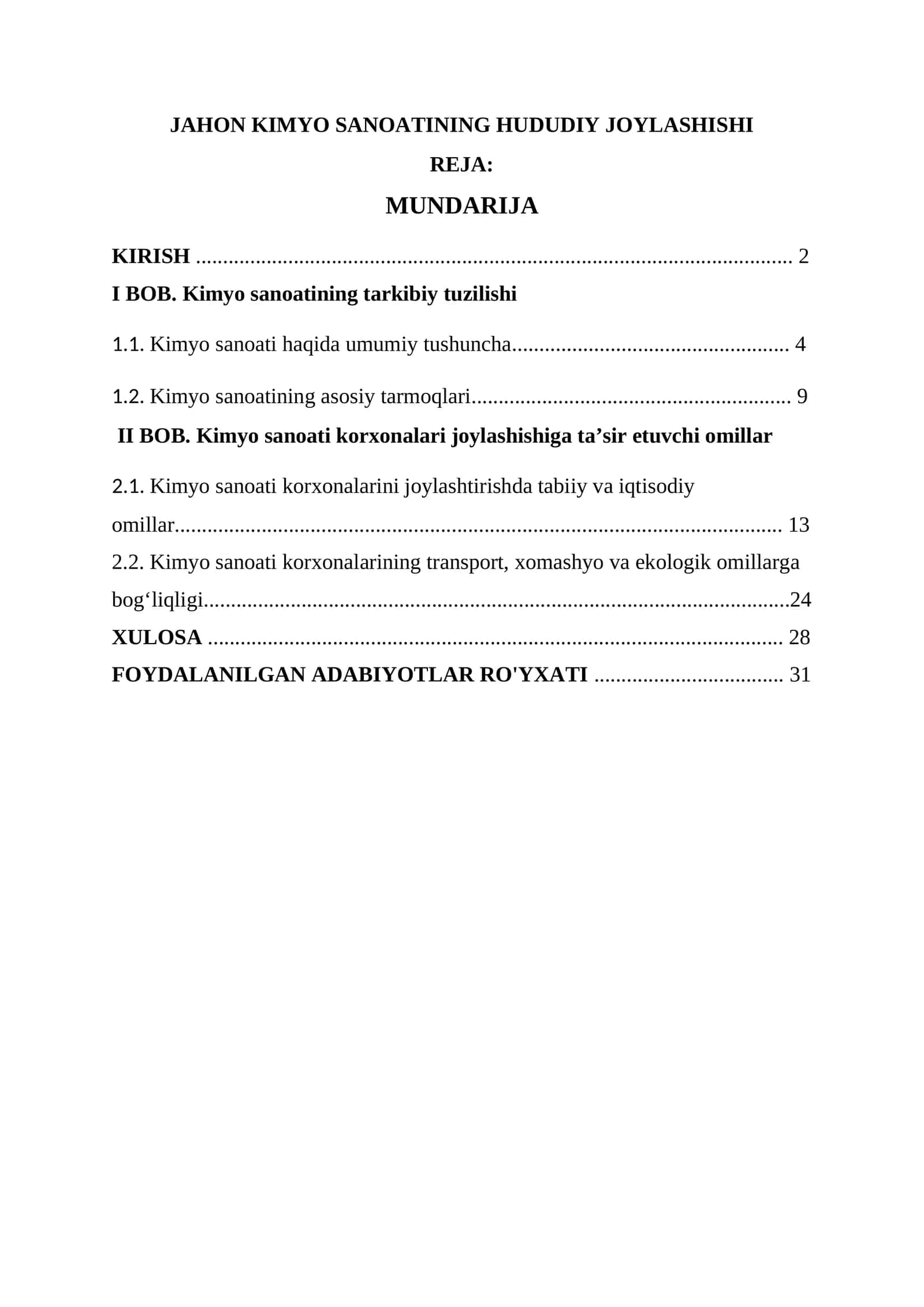 JAHON KIMYO SANOATINING HUDUDIY JOYLASHISHI
