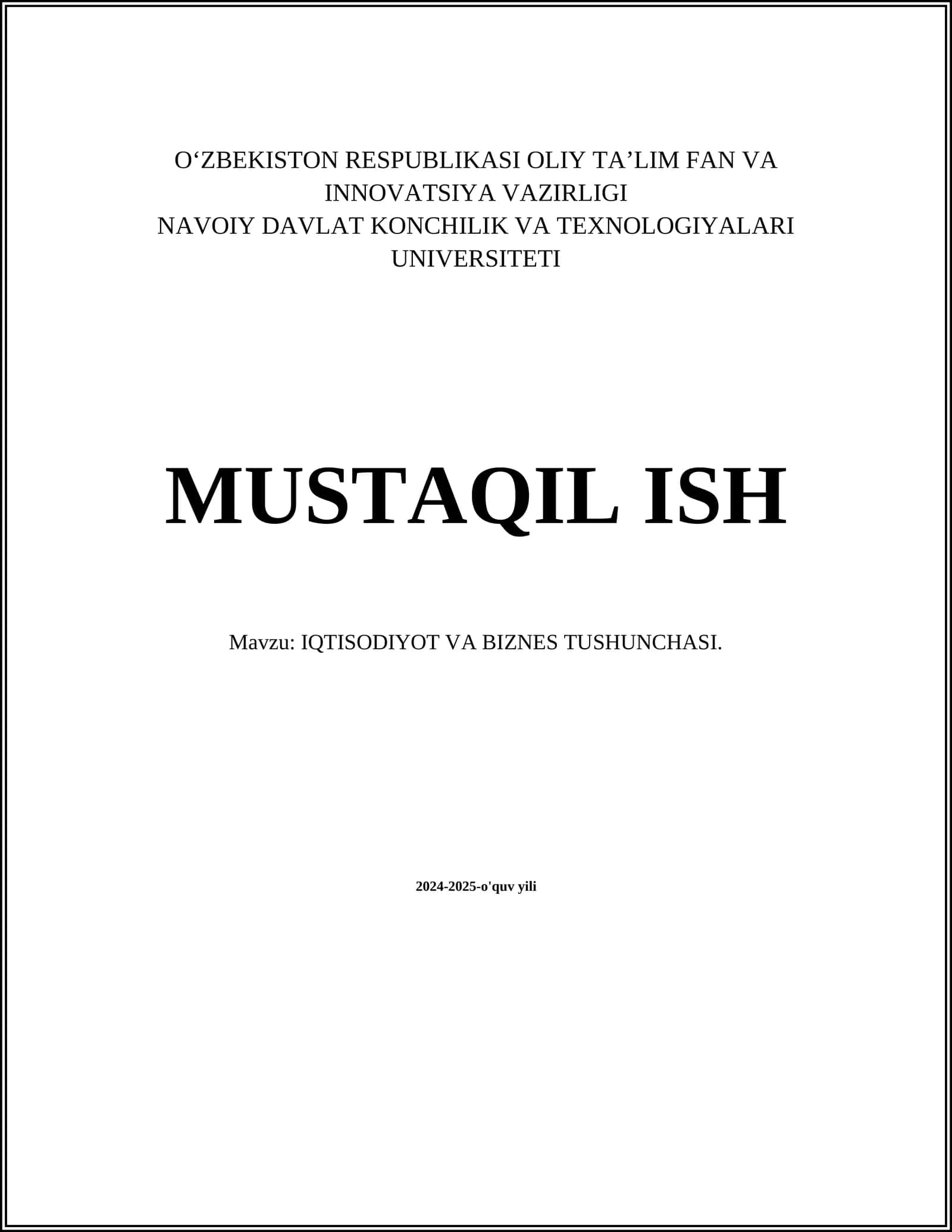 IQTISODIYOT VA BIZNES TUSHUNCHASI