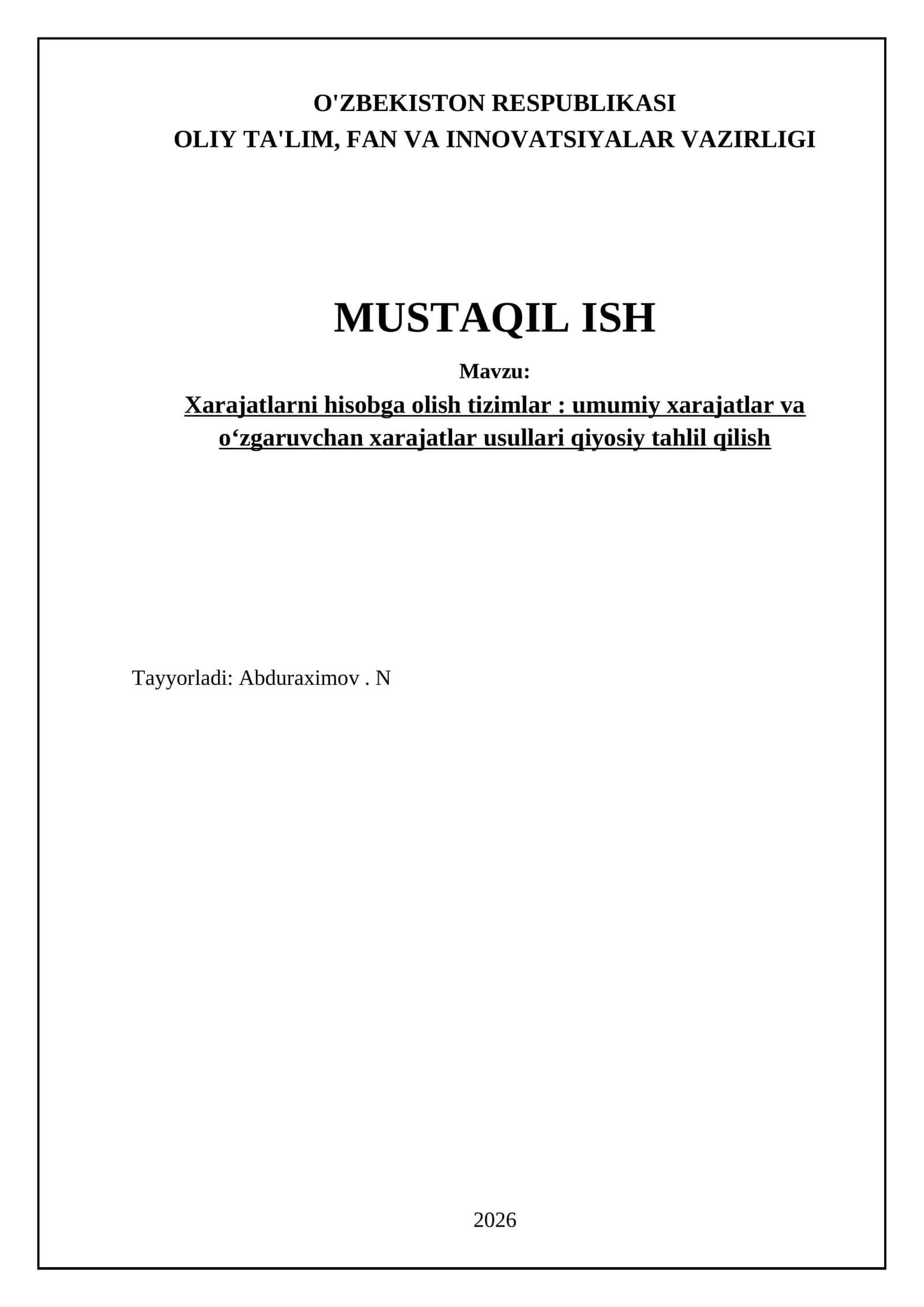 Xarajatlarni hisobga olish tizimlar