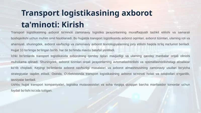 Transport logistikasining axborot ta'minoti