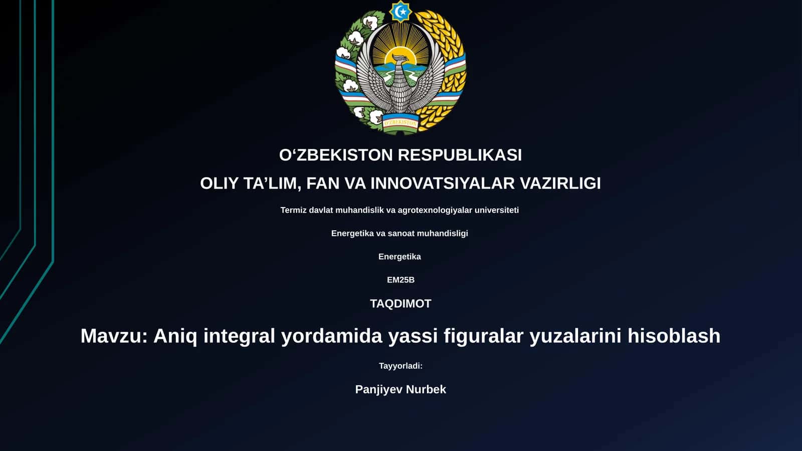 Aniq integral yordamida yassi figuralar yuzalarini hisoblash