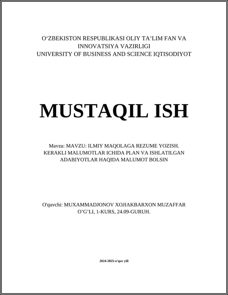 ILMIY MAQOLAGA REZUME YOZISH