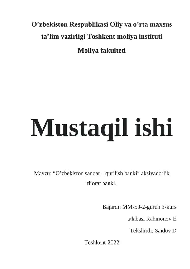 O’zbеkiston sanoat – qurilish banki
