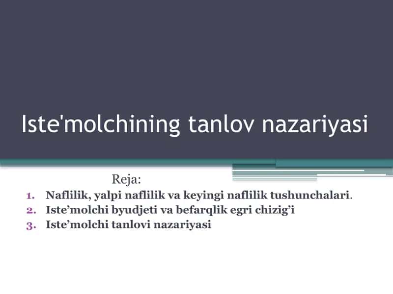 Iste'molchining tanlov nazariyasi