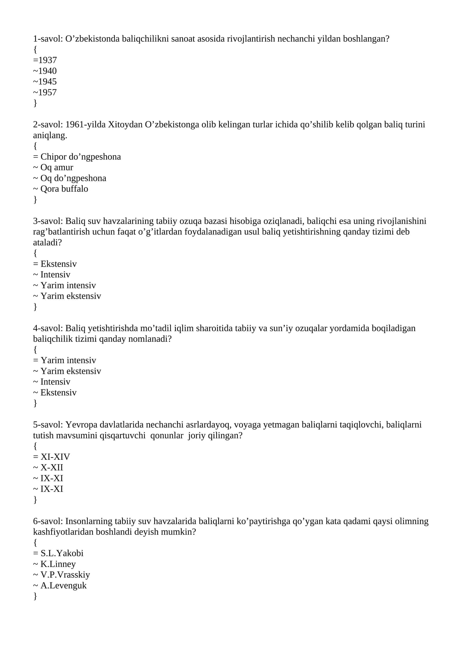 O'zbekistonda baliqchilikni sanoat asosida rivojlantirish