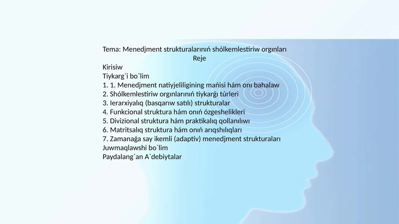 Menedjment strukturalarınıń shólkemlestiriw orgınları