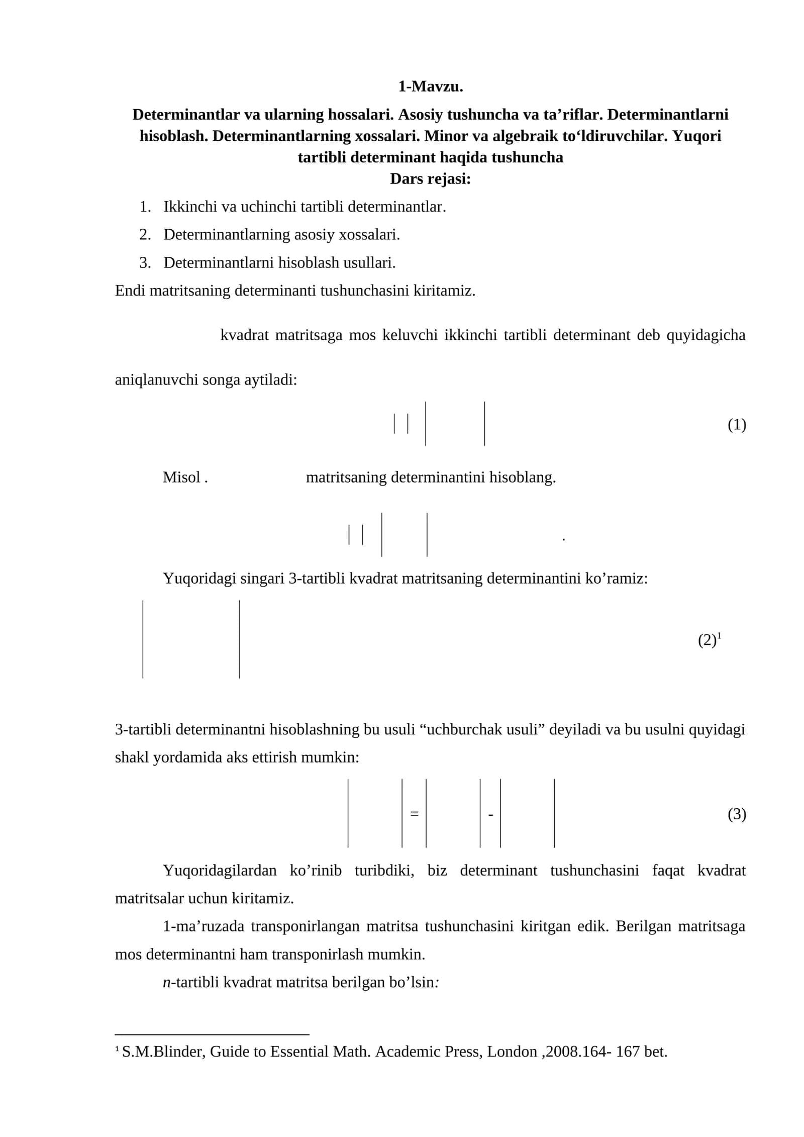 Determinantlar va ularning hossalari