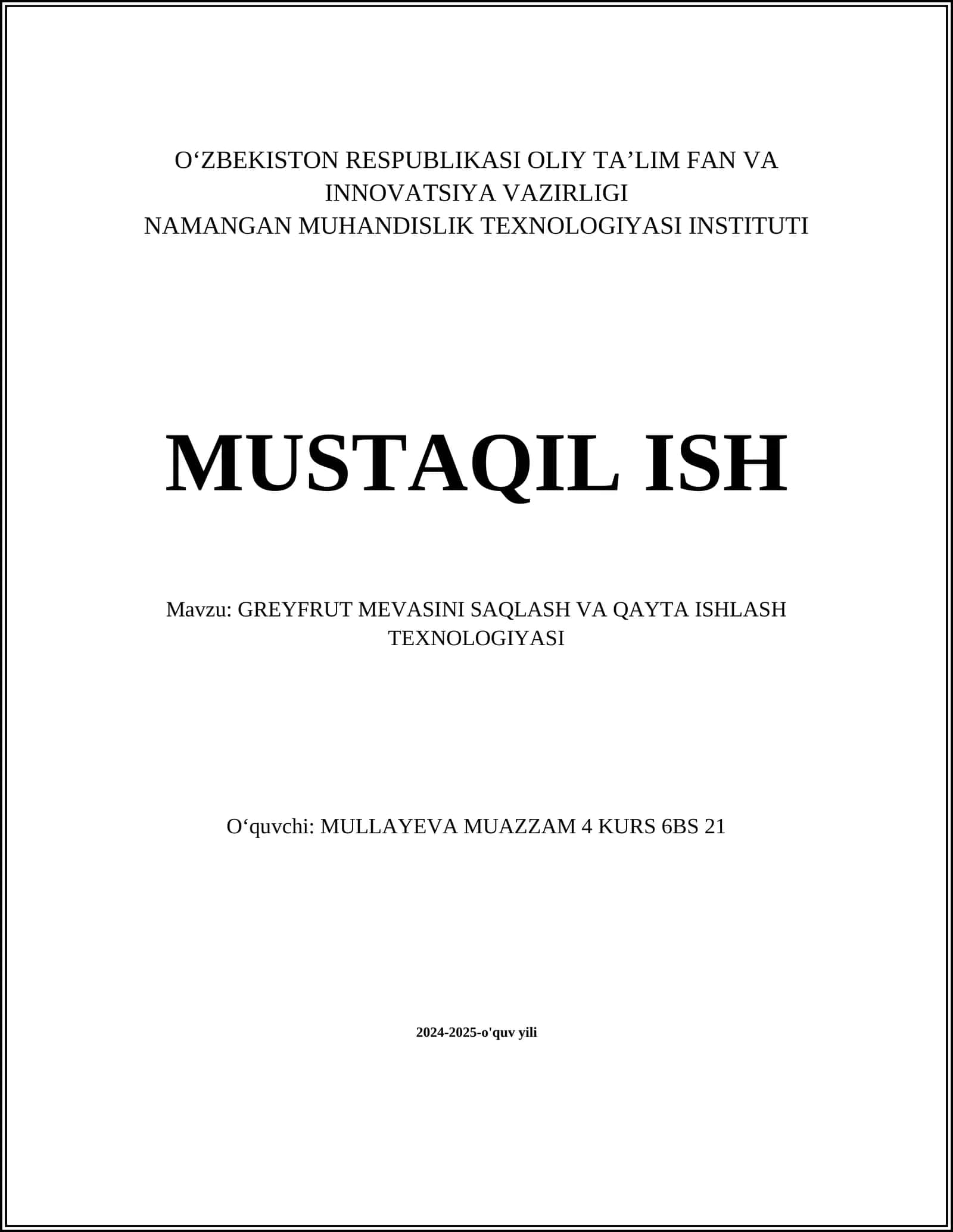 GREYFRUT MEVASINI SAQLASH VA QAYTA ISHLASH TEXNOLOGIYASI