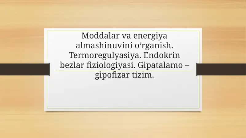 Moddalar Almashinuvi Patofiziologiyasi