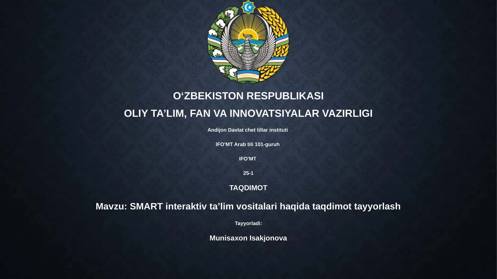 SMART interaktiv ta’lim vositalari haqida taqdimot tayyorlash