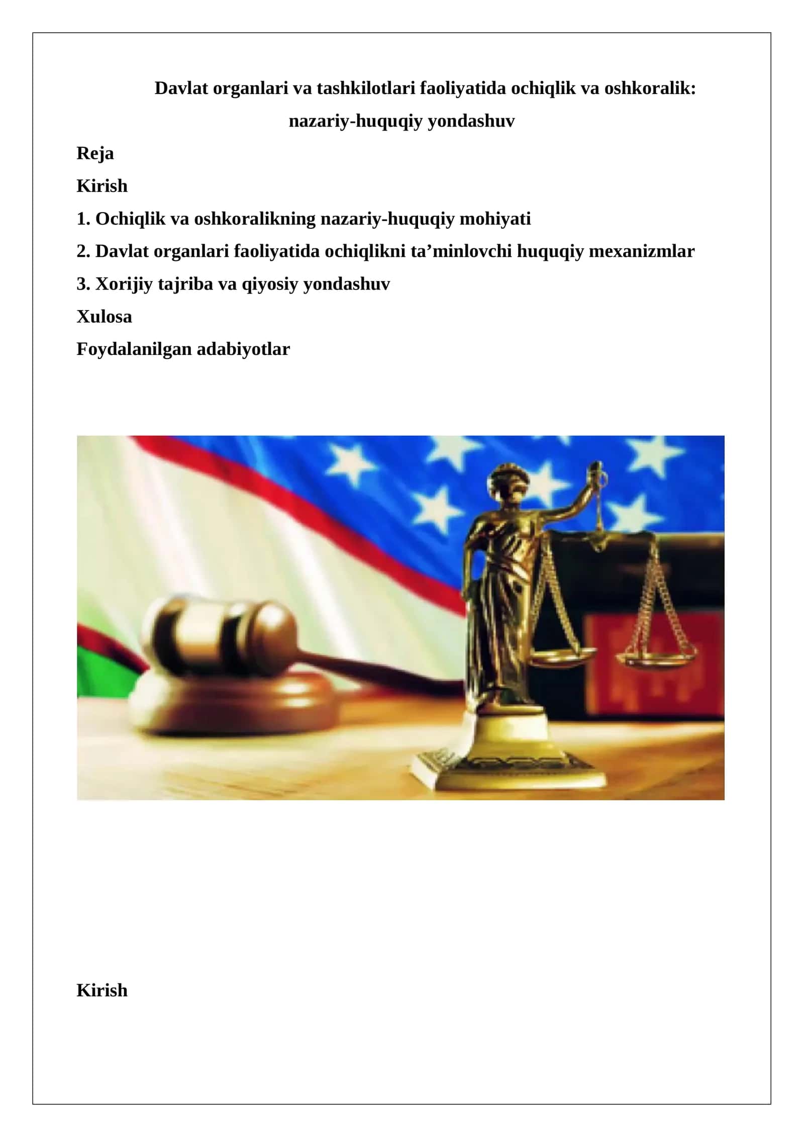 Davlat organlari va tashkilotlari faoliyatida ochiqlik va oshkoralik: nazariy-huquqiy yondashuv