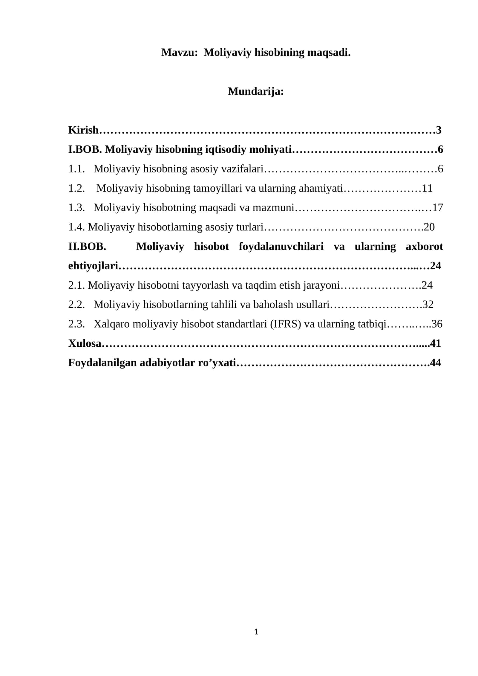 Moliyaviy hisobining maqsadi