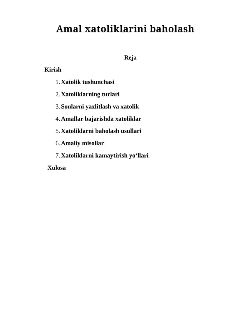 Amal xatoliklarini baholash