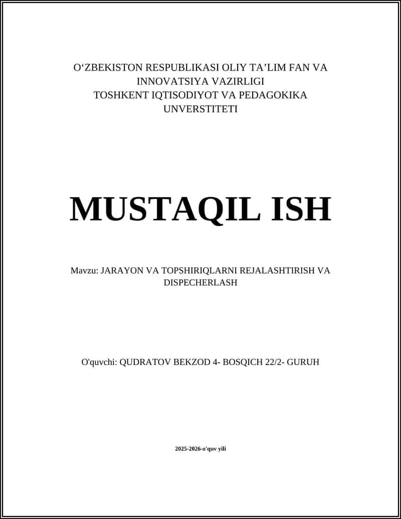 Jarayon va Topshiriqlarni Rejalashtirish