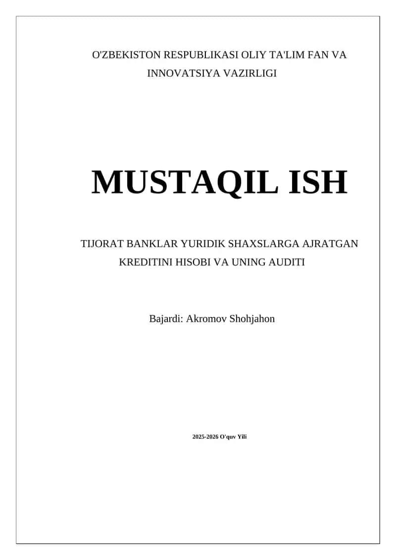Kredit hisoblash usullari va uning asosiy prinsiplari