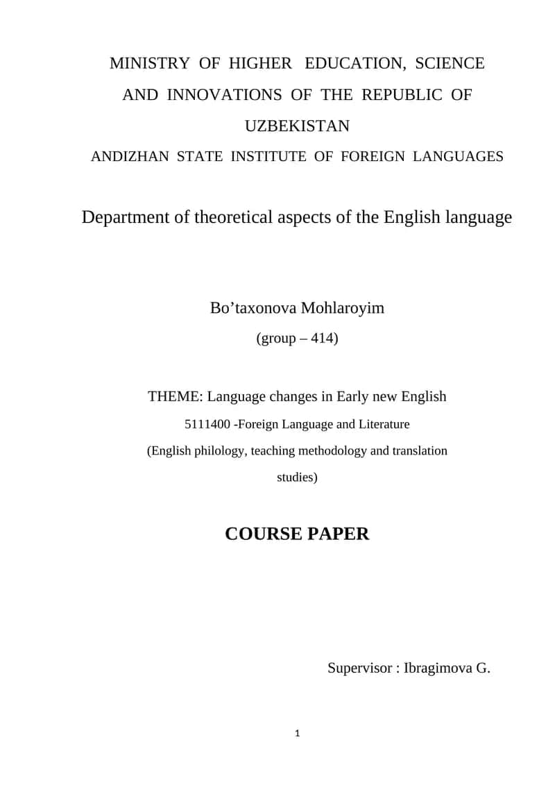 Language changes in Early new English course paper