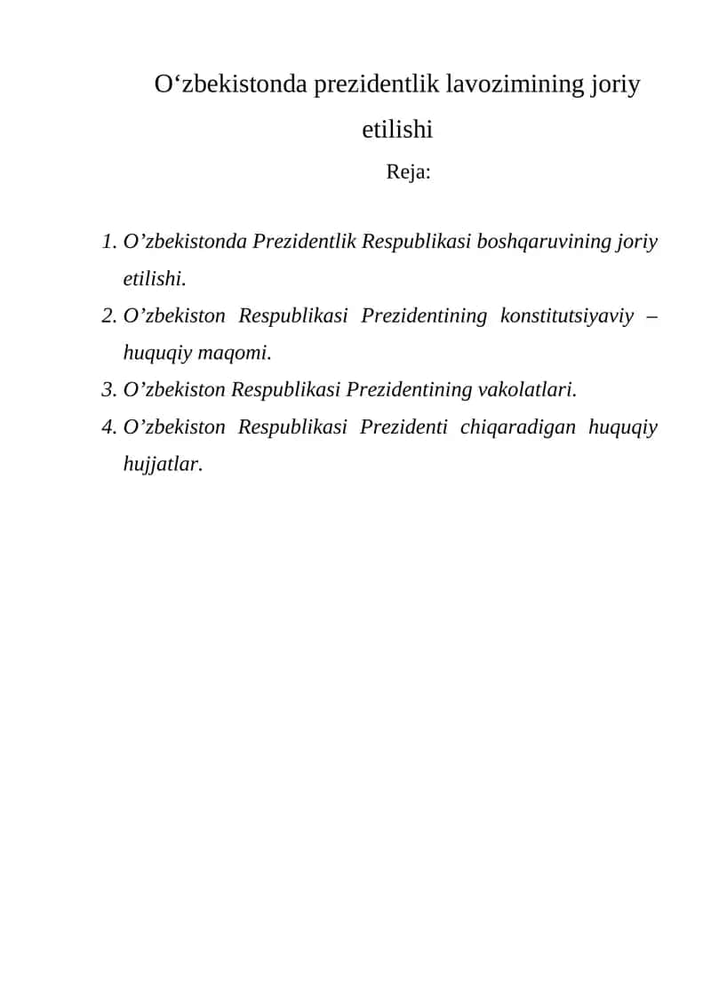 Oʻzbekistonda prezidentlik lavozimining joriy etilishi