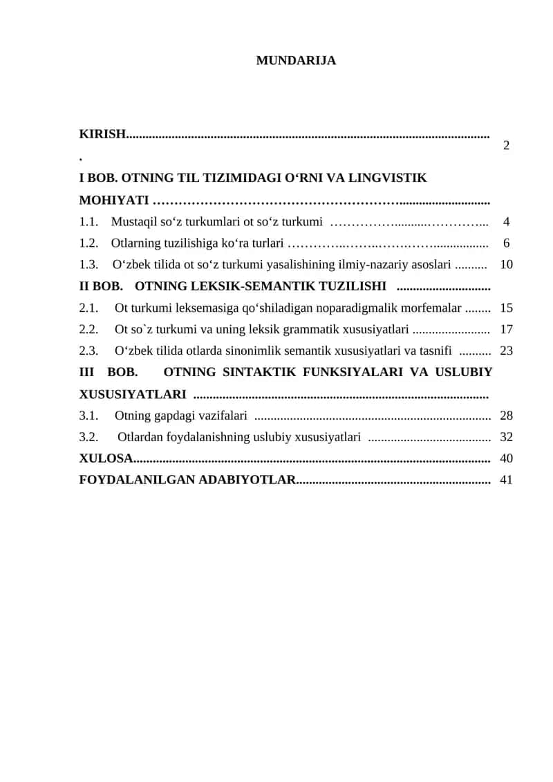 Ot va uning umumiy grammatik manosi