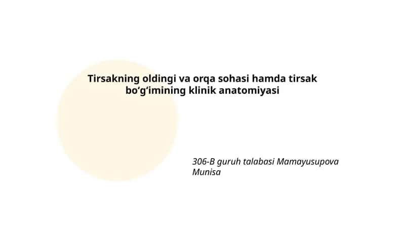 Tirsakning oldingi va orqa sohasi hamda tirsak boʻgʻimining klinik anatomiyasi