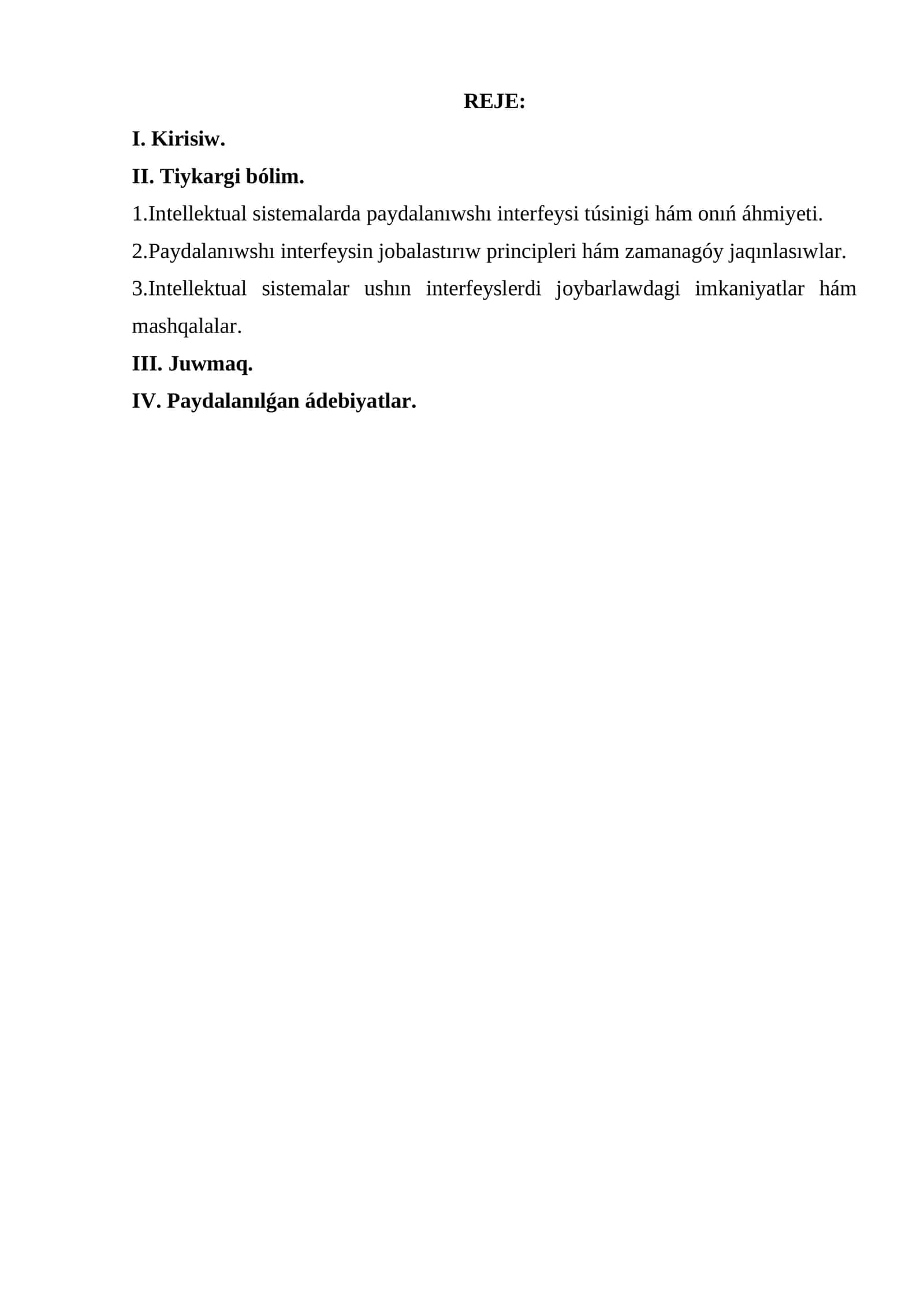 Intellektual sistemalarda paydalanıwshı interfeysi
