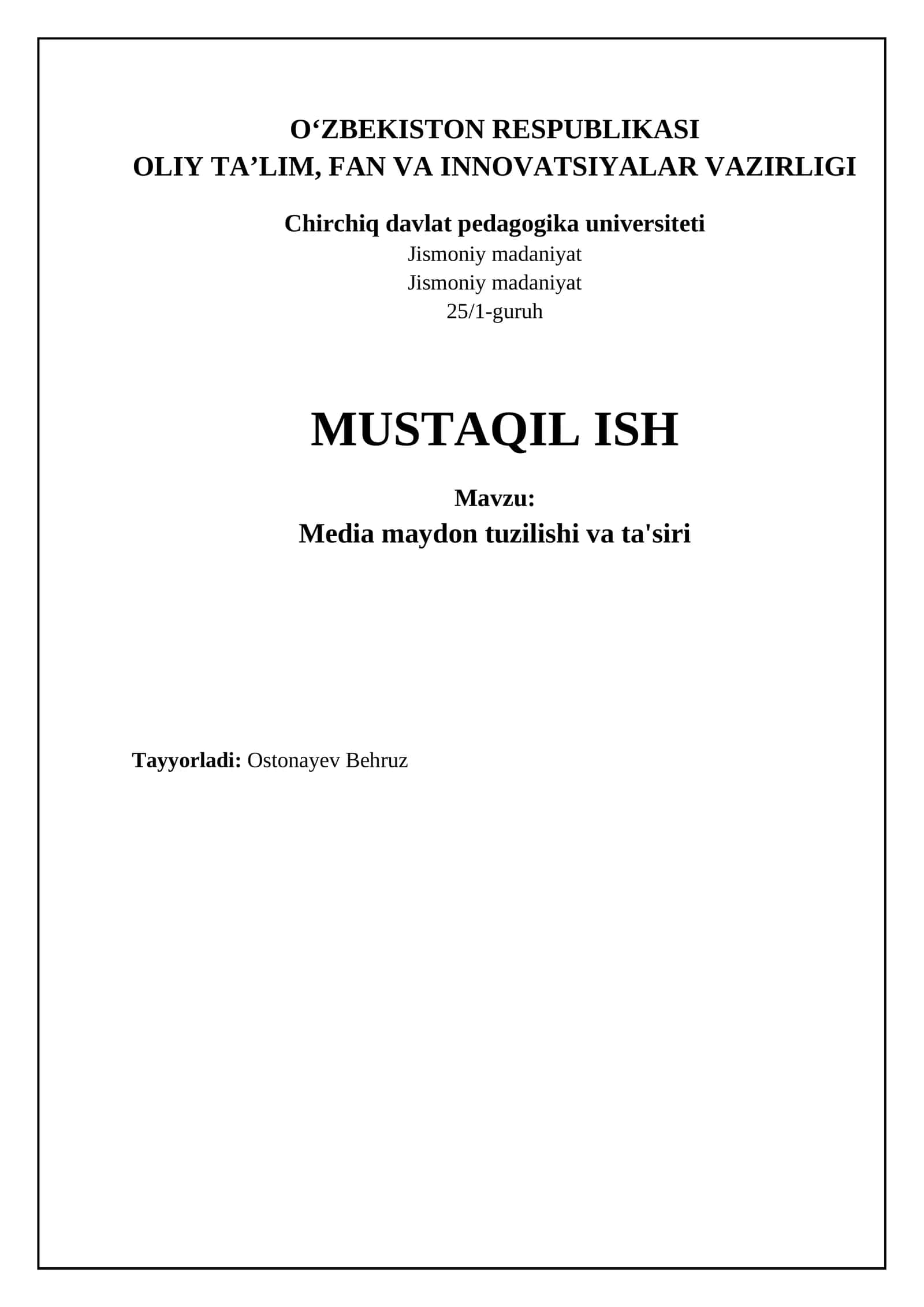 Media maydon tuzilishi va ta'siri