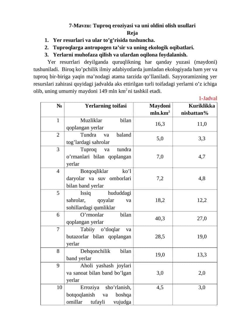 Tuproq Eroziyasi va Uni Oldini Olish Usullari