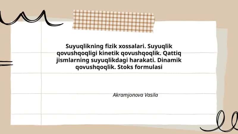 Suyuqlikning fizik xossalari