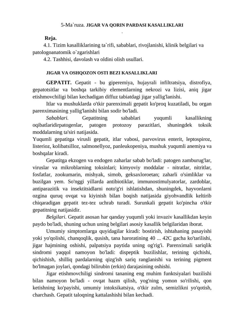 JIGAR VA QORIN PARDASI KASALLIKLARI