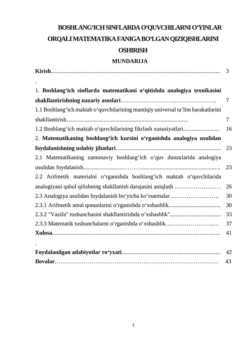 Boshlangʻich sinflarda oʻquvchilarni oʻyinlar orqali matematika faniga boʻlgan qiziqishlarini oshirish