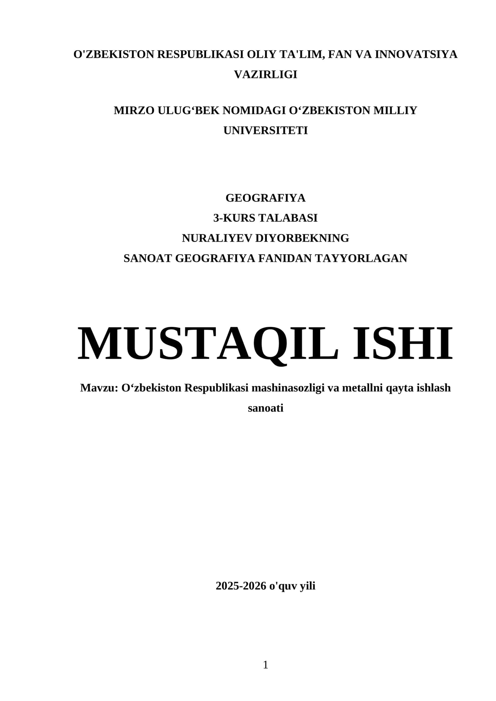 Oʻzbekiston Respublikasi mashinasozligi va metallni qayta ishlash sanoati