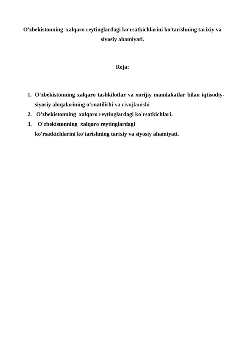 Xalqaro reytinglar va ko'rsatkichlar