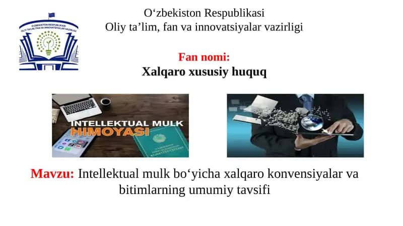 Intellektual mulk bo‘yicha xalqaro konvensiyalar va bitimlarning umumiy tavsifi