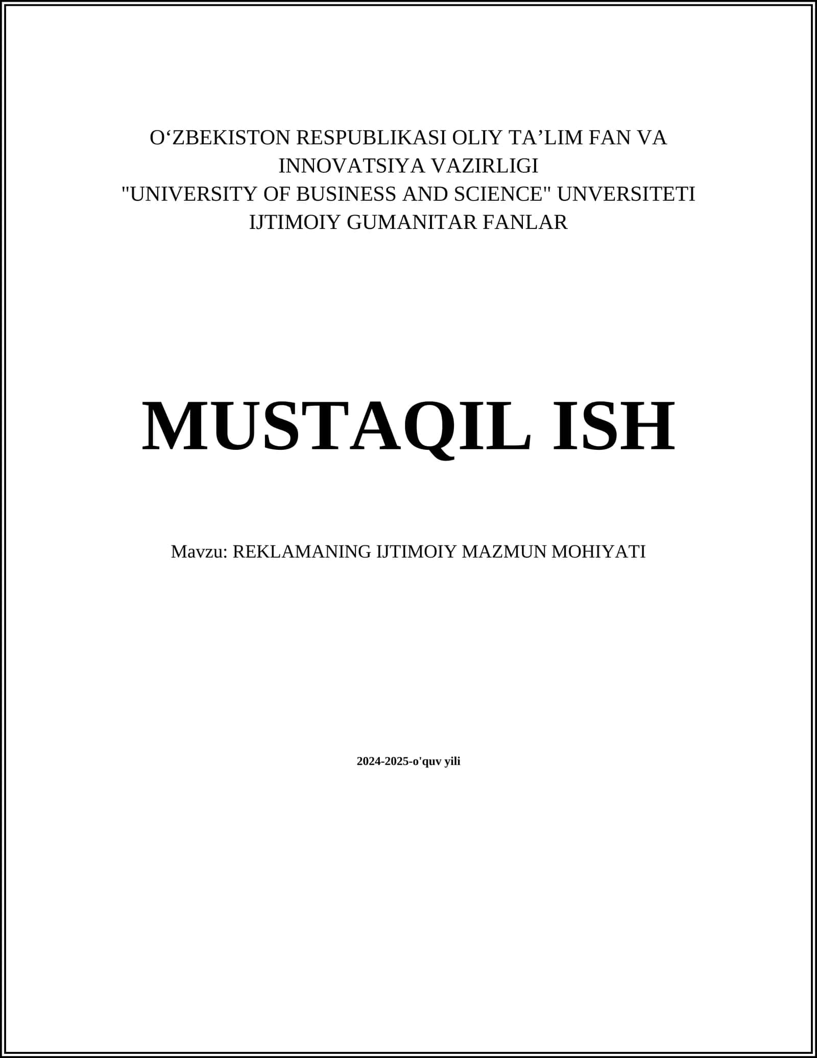 REKLAMANING IJTIMOIY MAZMUN MOHIYATI