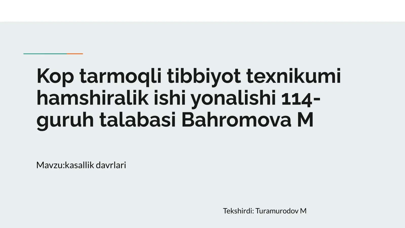 Koptarmoqli tibbiyot texnikumi hamshiralik ishi yonalishi 114-guruh talabasi Bahromova M