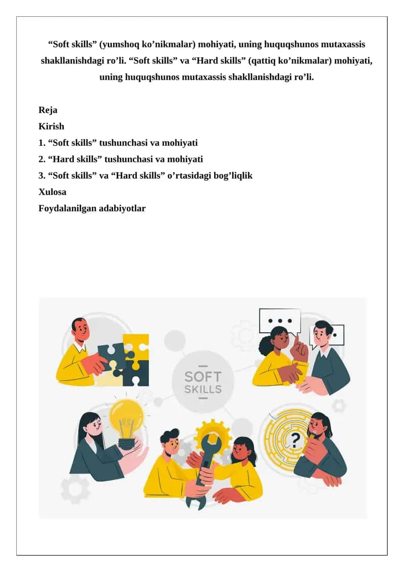 Soft skills va Hard skillsning bo'linmalar
