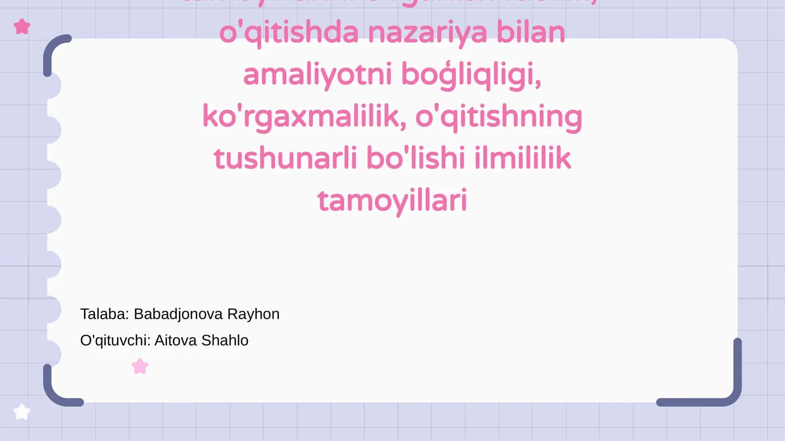Mahsus fanlarni o'qitish tamoyillari