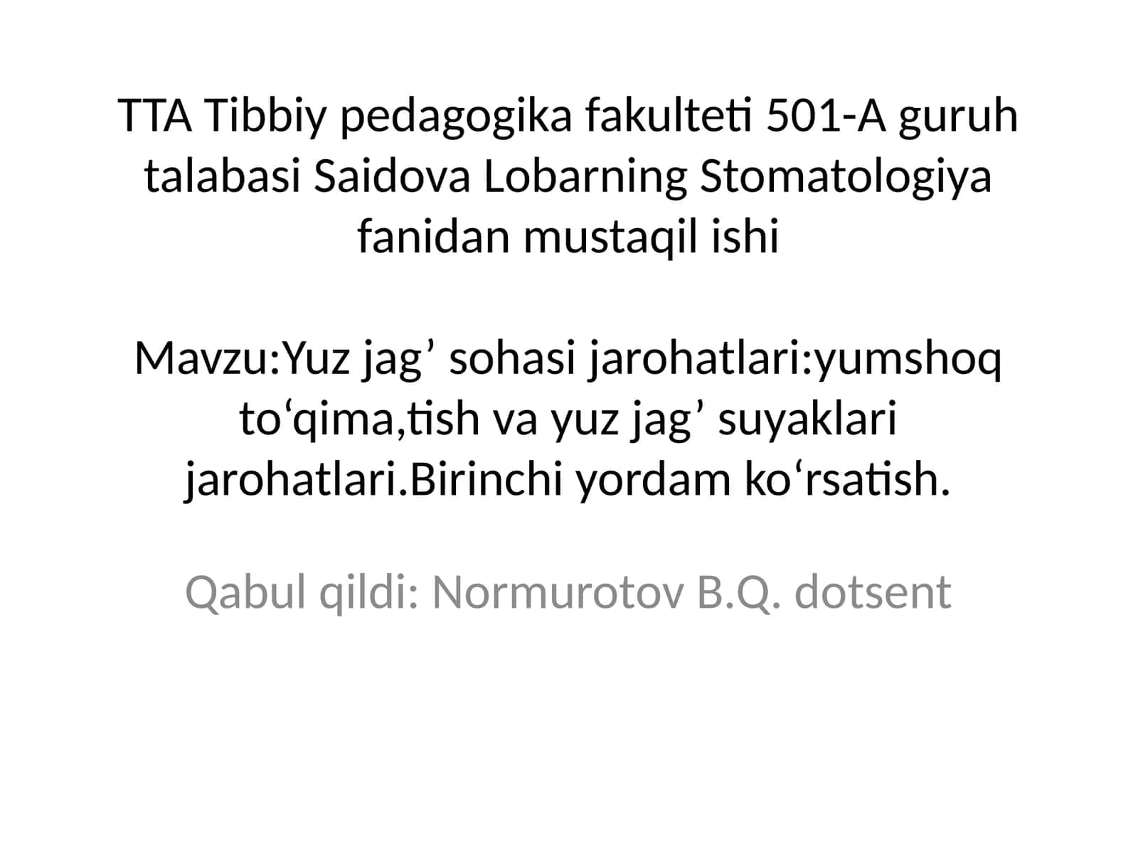 Stomatologiyada yuz jag jarohatlari