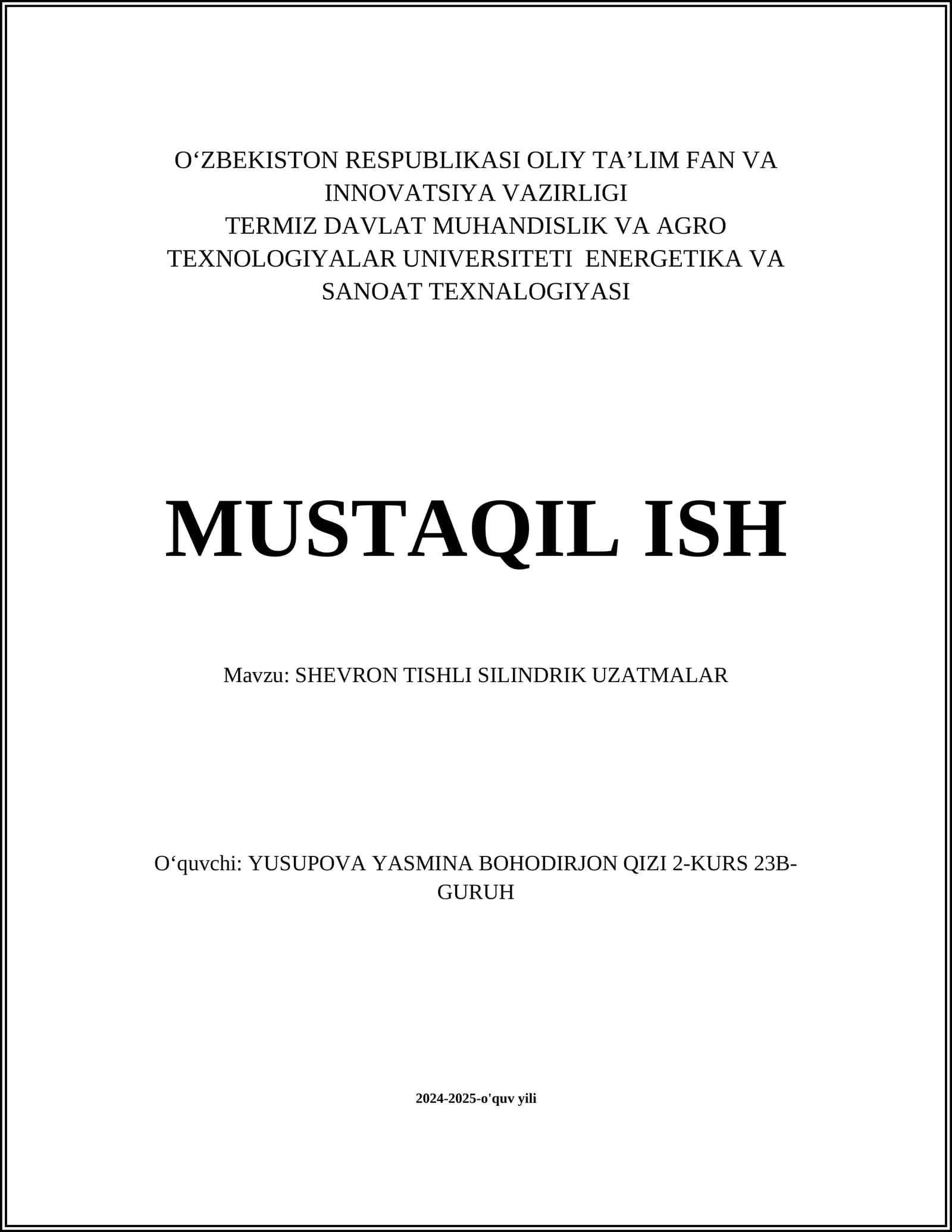 SHEVRON TISHLI SILINDRIK UZATMALAR