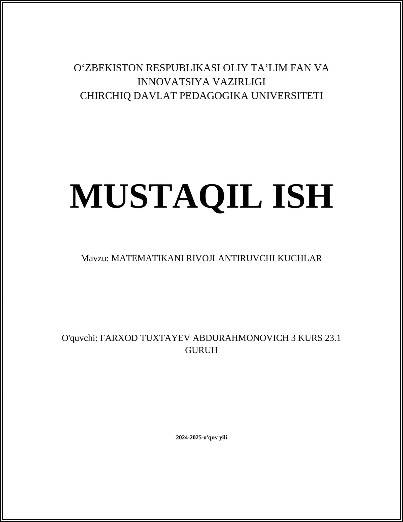 MATEMATIKANI RIVOJLANTIRUVCHI KUCHLAR