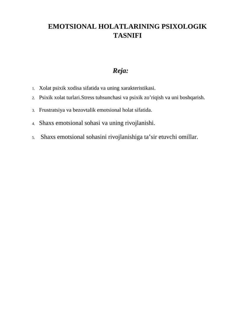 EMOTSIONAL HOLATLARINING PSIXOLOGIK TASNIFI