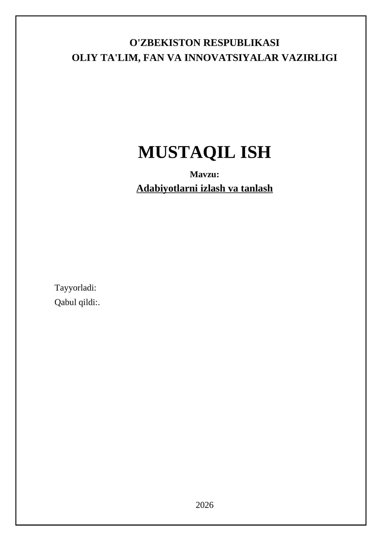 Adabiyotlarni izlash va tanlash