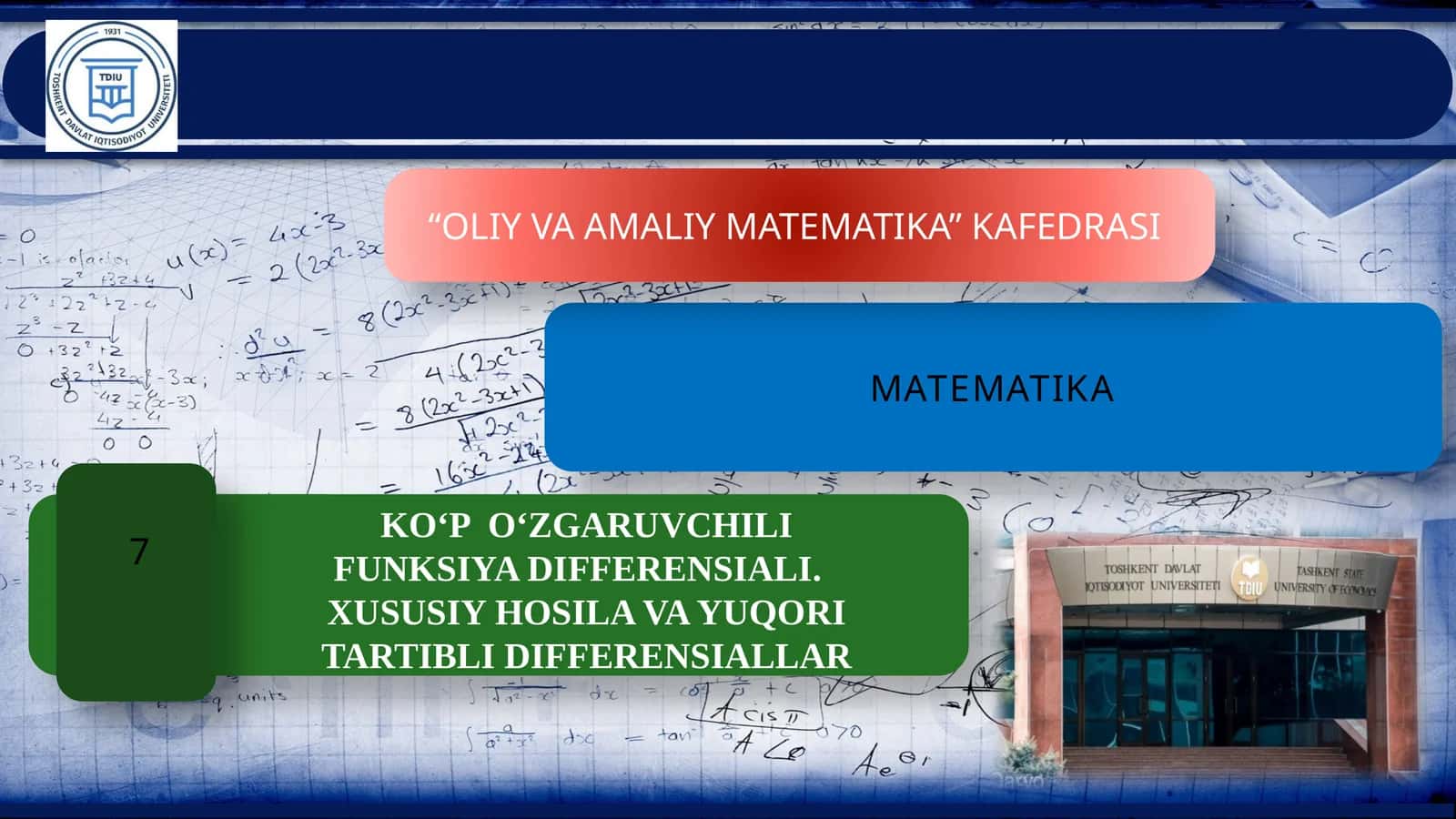 OLiy va Amaliy Matematika Kafedrasi