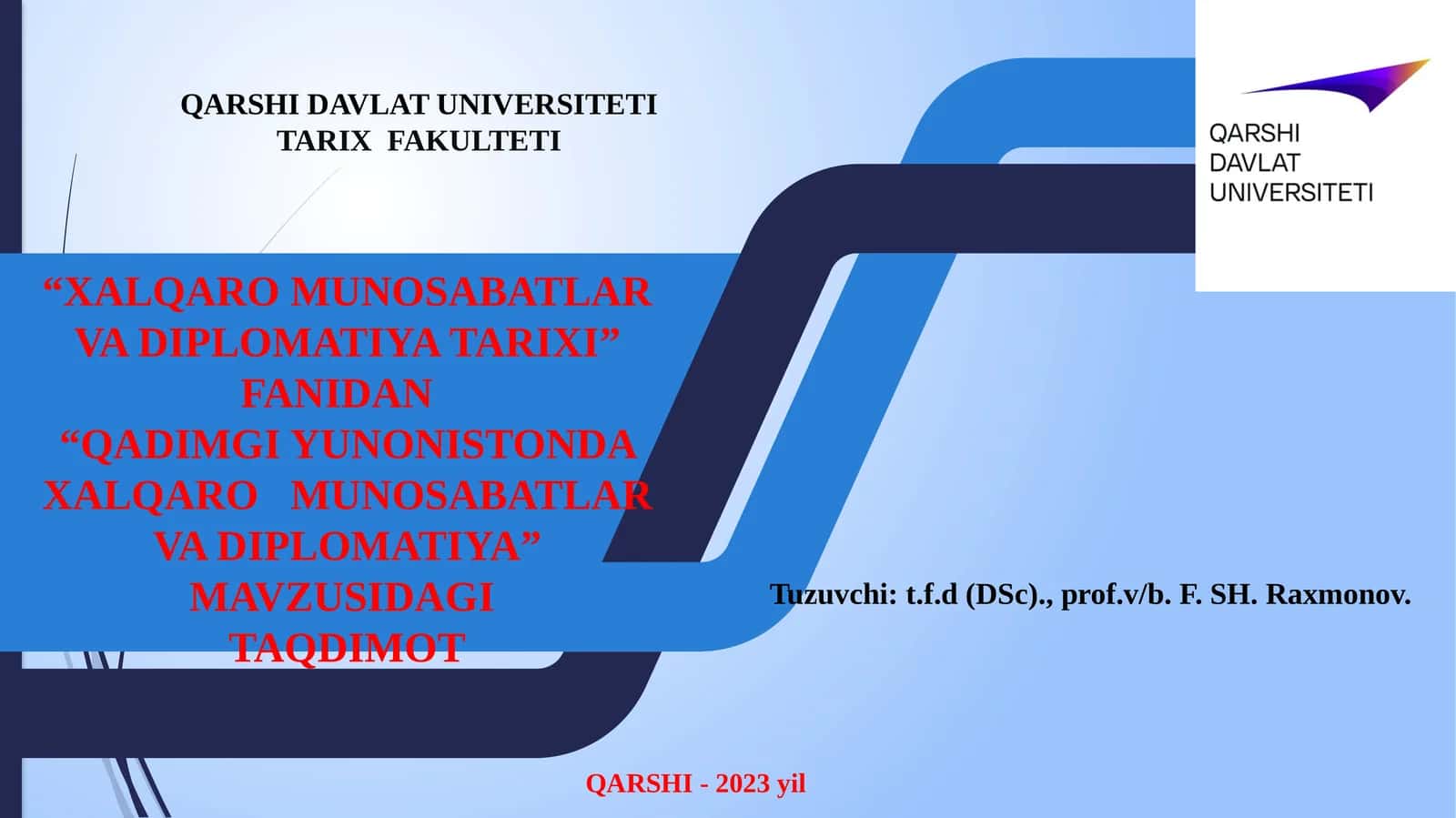 QADIMGI YUNONISTONDA XALQARO MUNOSABATLAR VA DIPLOMATIYA