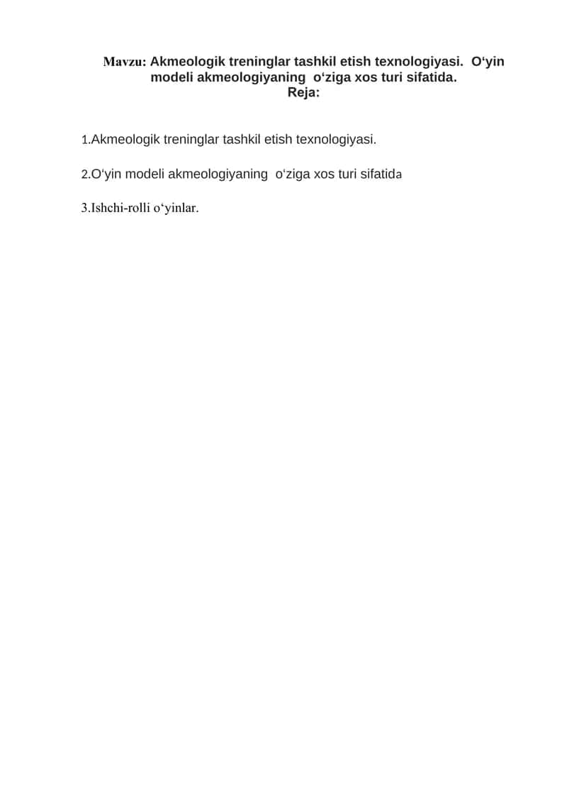 Akmeologik treninglar tashkil etish texnologiyasi